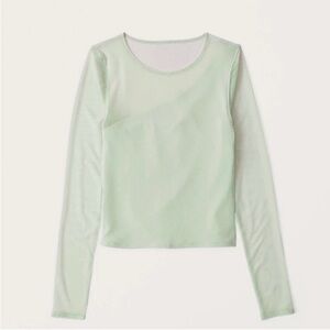 NWT Abercrombie & Fitch Mesh Long Sleeve One Shoulder Sage Green Top